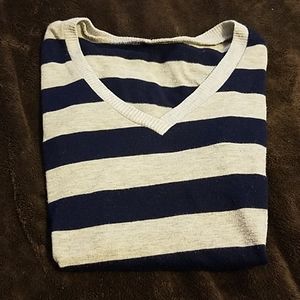 Gray and navy striped shirt
